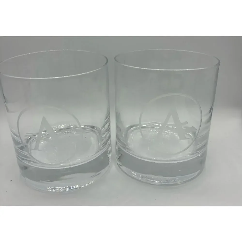 Set of 2 Luigi Bormioli Italy Double Old Fashioned Engraved “A” Glasses